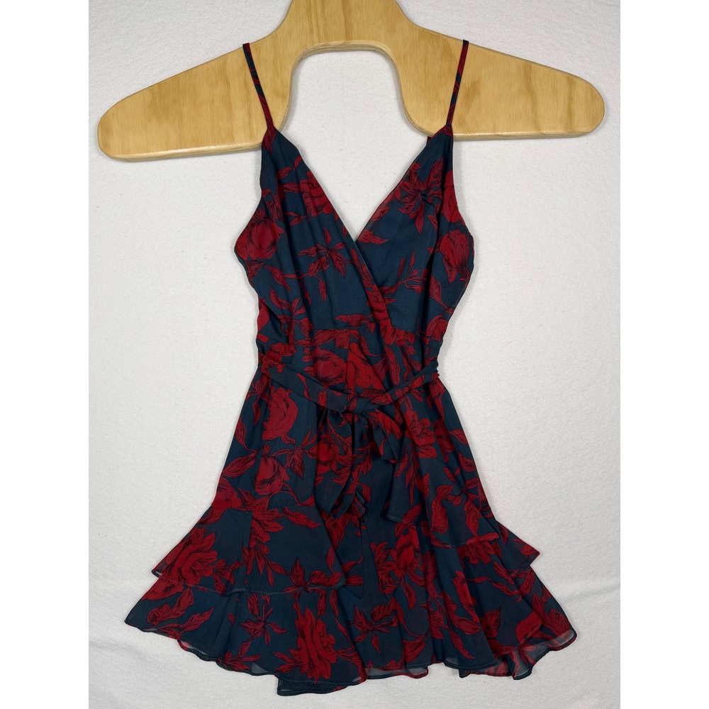Saints + Secrets Mini Dress Women S Teal Red Floral Wrap V-Neck Sleeveless